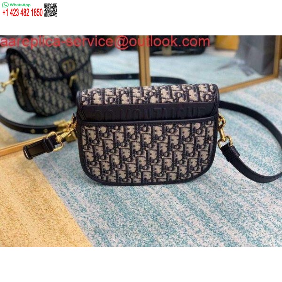 Réplique Dior M9319 Dior Bobby Sac à Bandoulière Moyen Jacquard Oblique Bleu Marine