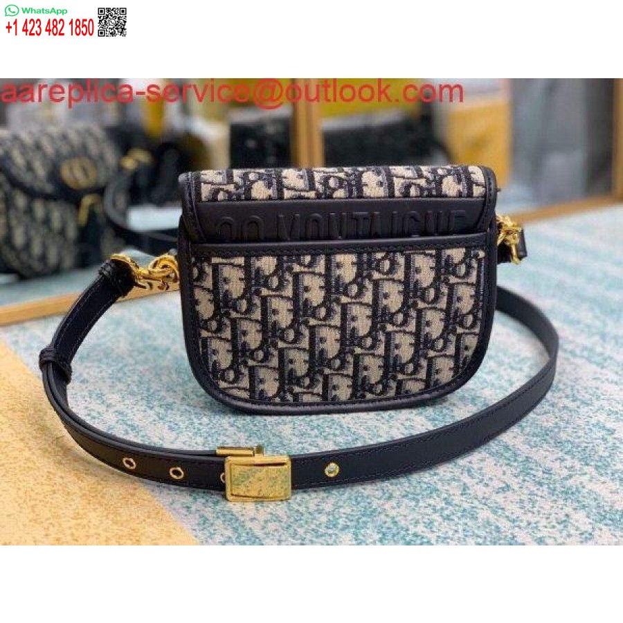 Réplique Dior M9317 Dior Bobby Petit Sac à Bandoulière Jacquard Oblique Bleu Marine