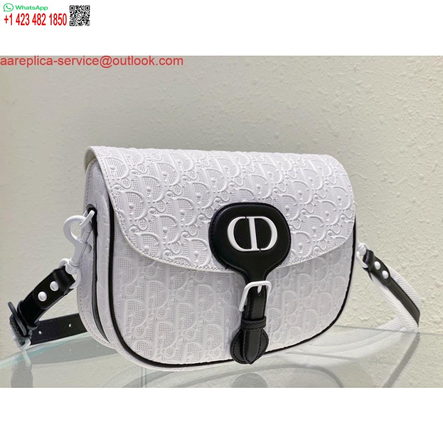 Replica Borsa Dior Bobby Media Traforata M9319 Pelle Di Vitello Bianca Con Motivo Dior Obliquo