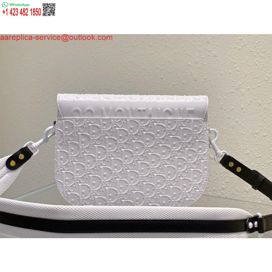 Replica Borsa Dior Bobby Media Traforata M9319 Pelle Di Vitello Bianca Con Motivo Dior Obliquo
