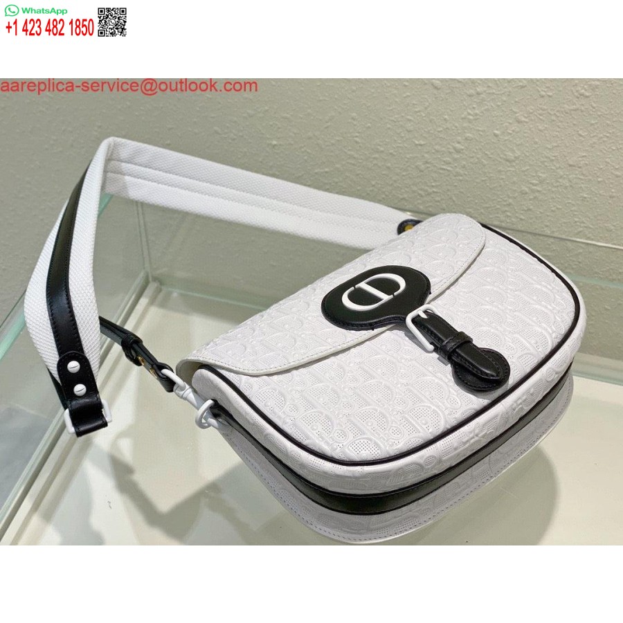 Replica Borsa Dior Bobby Media Traforata M9319 Pelle Di Vitello Bianca Con Motivo Dior Obliquo