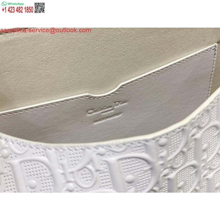 Replica Borsa Dior Bobby Media Traforata M9319 Pelle Di Vitello Bianca Con Motivo Dior Obliquo