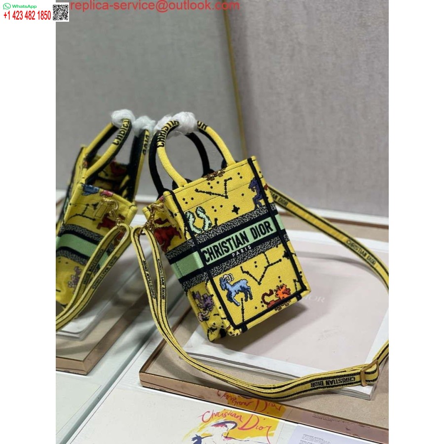 Réplique Dior S5555 Mini Dior Livre Fourre-tout Sac De Téléphone Jaune Broderie De Cerf Multicolore S1106
