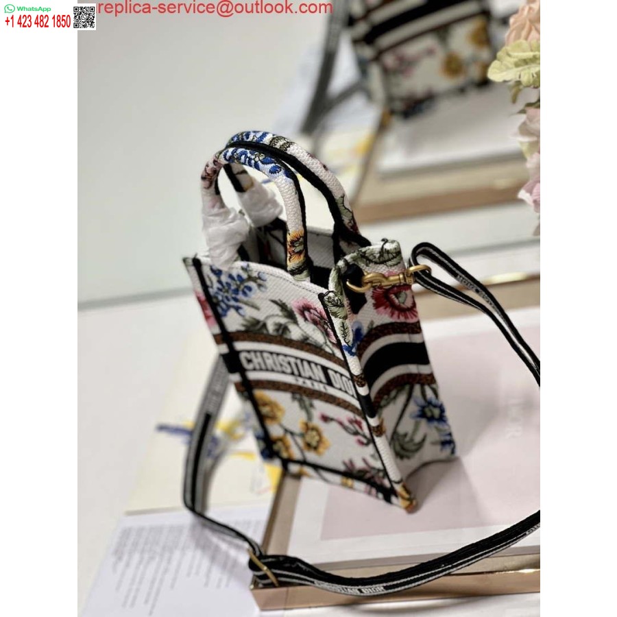 レプリカディオール S5555 ミニディオールブックトートフォンバッグホワイトマルチカラー刺繍 S1101