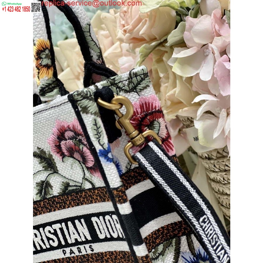 レプリカディオール S5555 ミニディオールブックトートフォンバッグホワイトマルチカラー刺繍 S1101