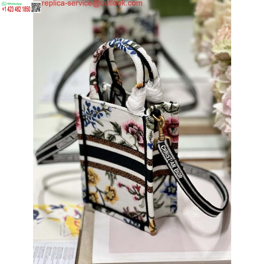 レプリカディオール S5555 ミニディオールブックトートフォンバッグホワイトマルチカラー刺繍 S1101
