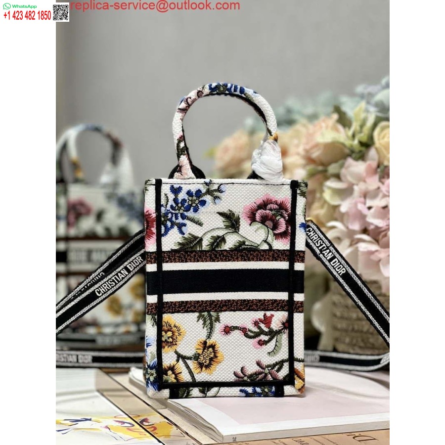 レプリカディオール S5555 ミニディオールブックトートフォンバッグホワイトマルチカラー刺繍 S1101