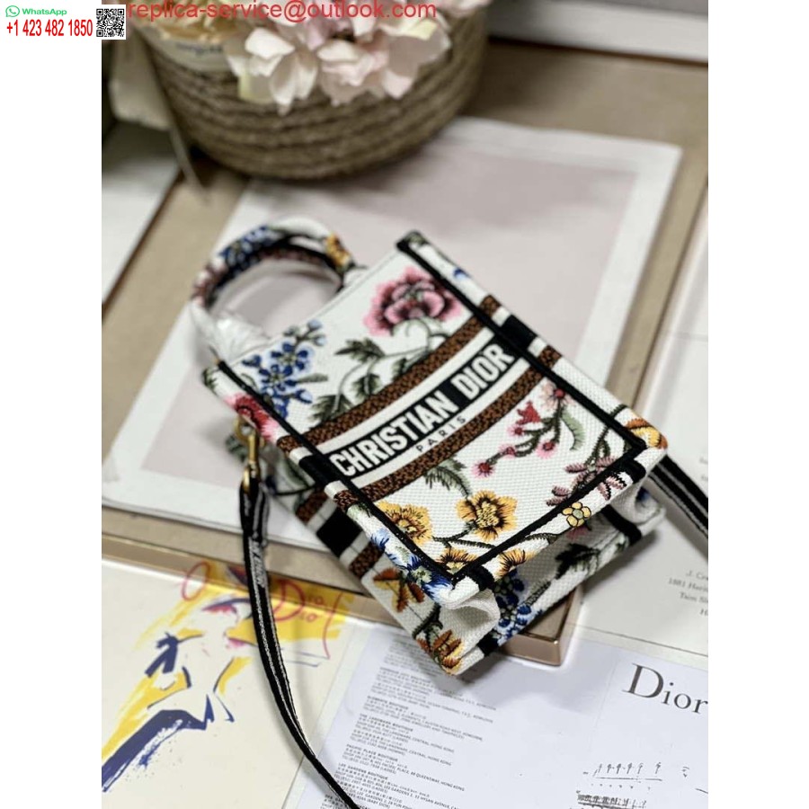レプリカディオール S5555 ミニディオールブックトートフォンバッグホワイトマルチカラー刺繍 S1101