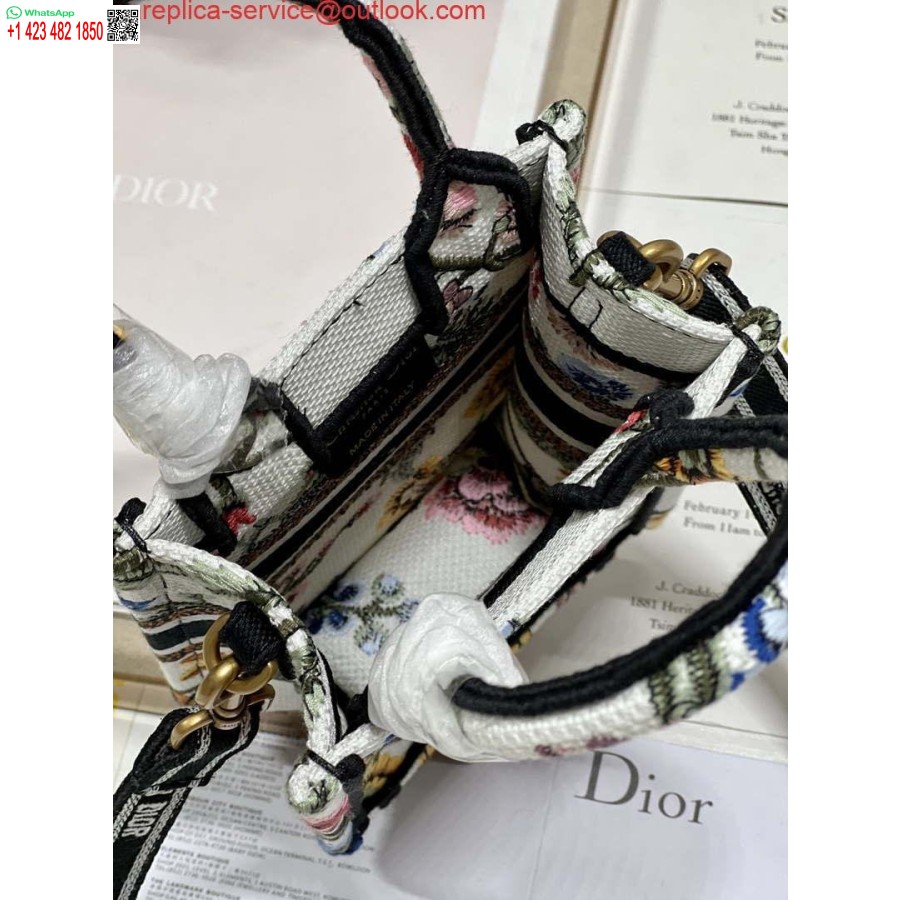 レプリカディオール S5555 ミニディオールブックトートフォンバッグホワイトマルチカラー刺繍 S1101