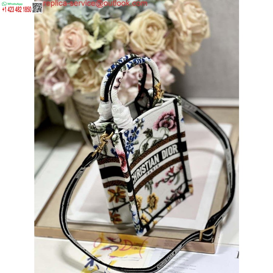Réplique Dior S5555 Mini Sac De Téléphone Fourre-tout Livre Dior Blanc Broderie Multicolore S1101