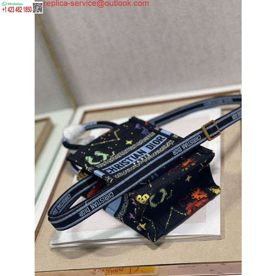 Replica Dior S5555 Mini Dior Knygų Nešiojamas Telefono Krepšys Juodas Daugiaspalvis Petites Fleurs Siuvinėjimas