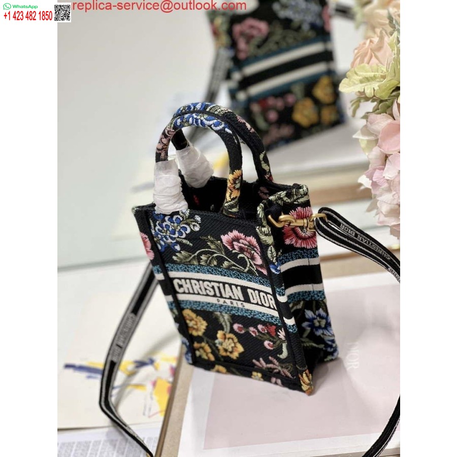 Replika Dior S5555 Mini Dior Knygų Nešiojamas Telefono Krepšys Juodas Daugiaspalvis Siuvinėjimas S1099