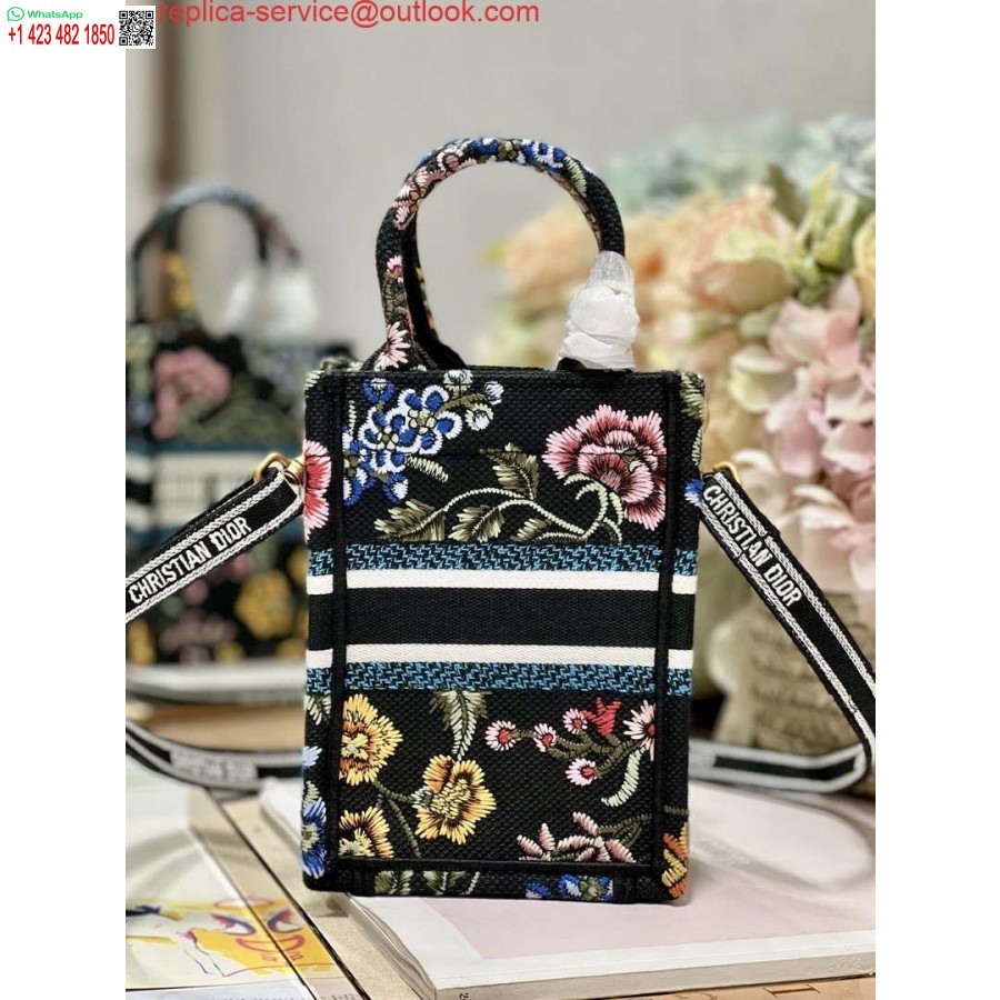 Replika Dior S5555 Mini Dior Knygų Nešiojamas Telefono Krepšys Juodas Daugiaspalvis Siuvinėjimas S1099