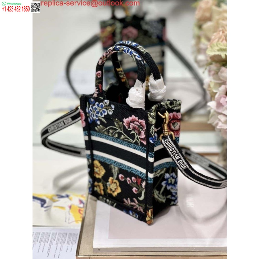 Replika Dior S5555 Mini Dior Knygų Nešiojamas Telefono Krepšys Juodas Daugiaspalvis Siuvinėjimas S1099