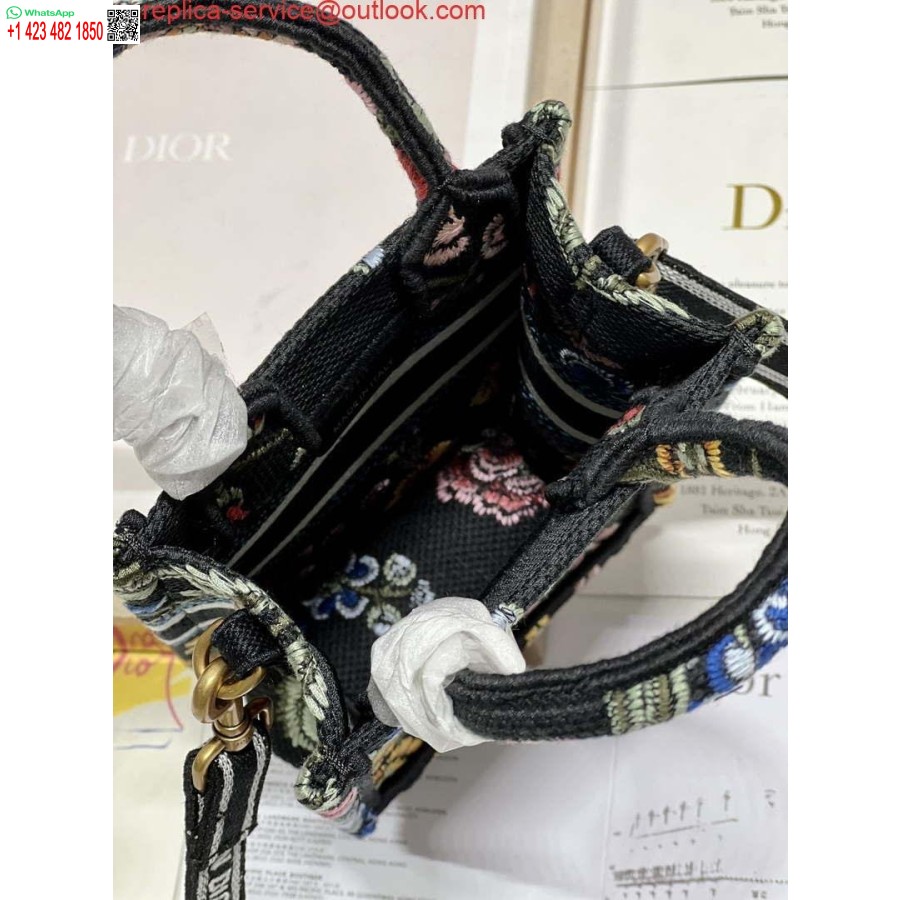 Replika Dior S5555 Mini Dior Knygų Nešiojamas Telefono Krepšys Juodas Daugiaspalvis Siuvinėjimas S1099