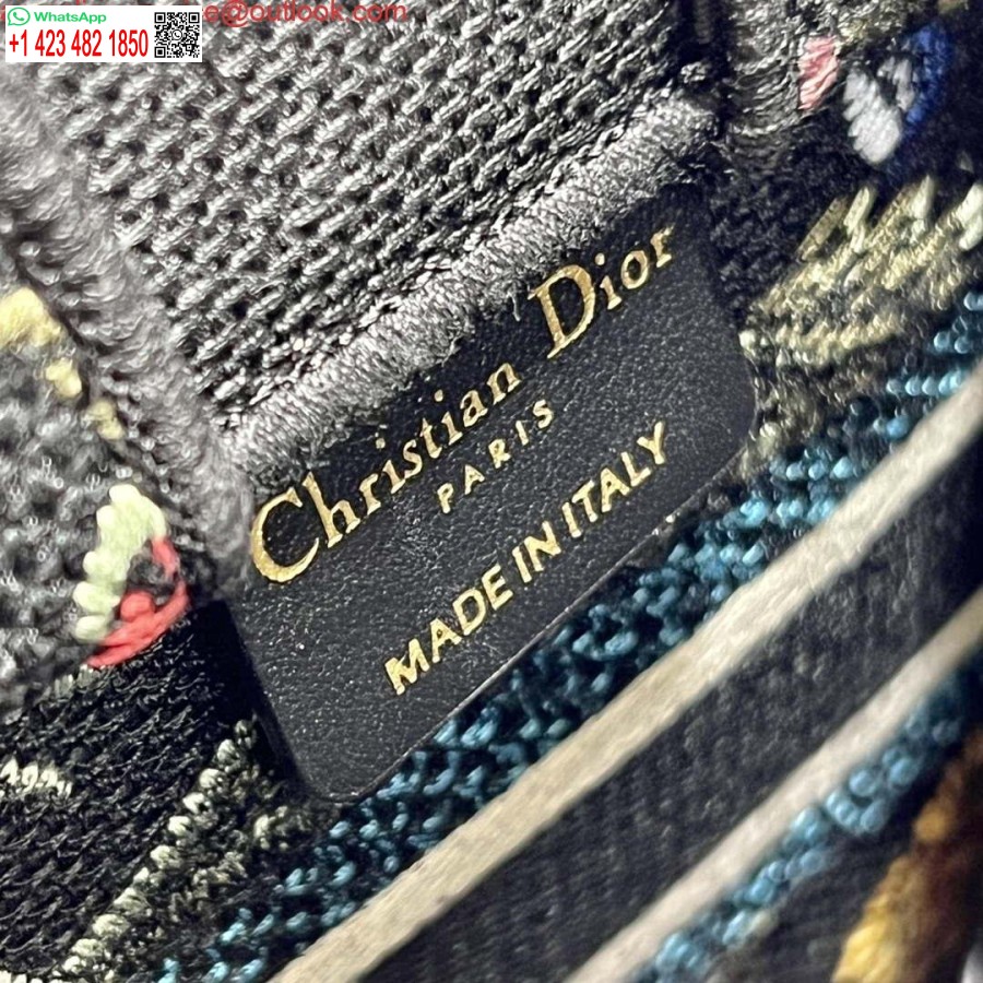 Replika Dior S5555 Mini Dior Knygų Nešiojamas Telefono Krepšys Juodas Daugiaspalvis Siuvinėjimas S1099