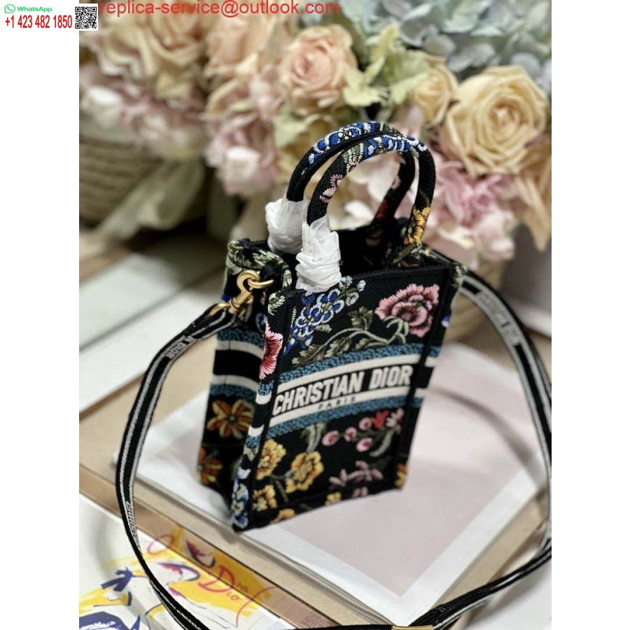 Réplique Dior S5555 Mini Sac De Téléphone Fourre-tout Livre Dior Noir Broderie Multicolore S1099