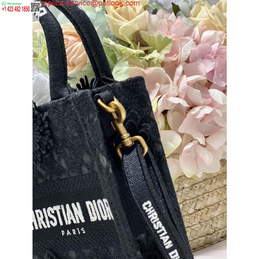 Replica Dior S5555 Mini Dior Knygų Krepšys Telefono Krepšys Juodos Nėrinių Gėlės S1108