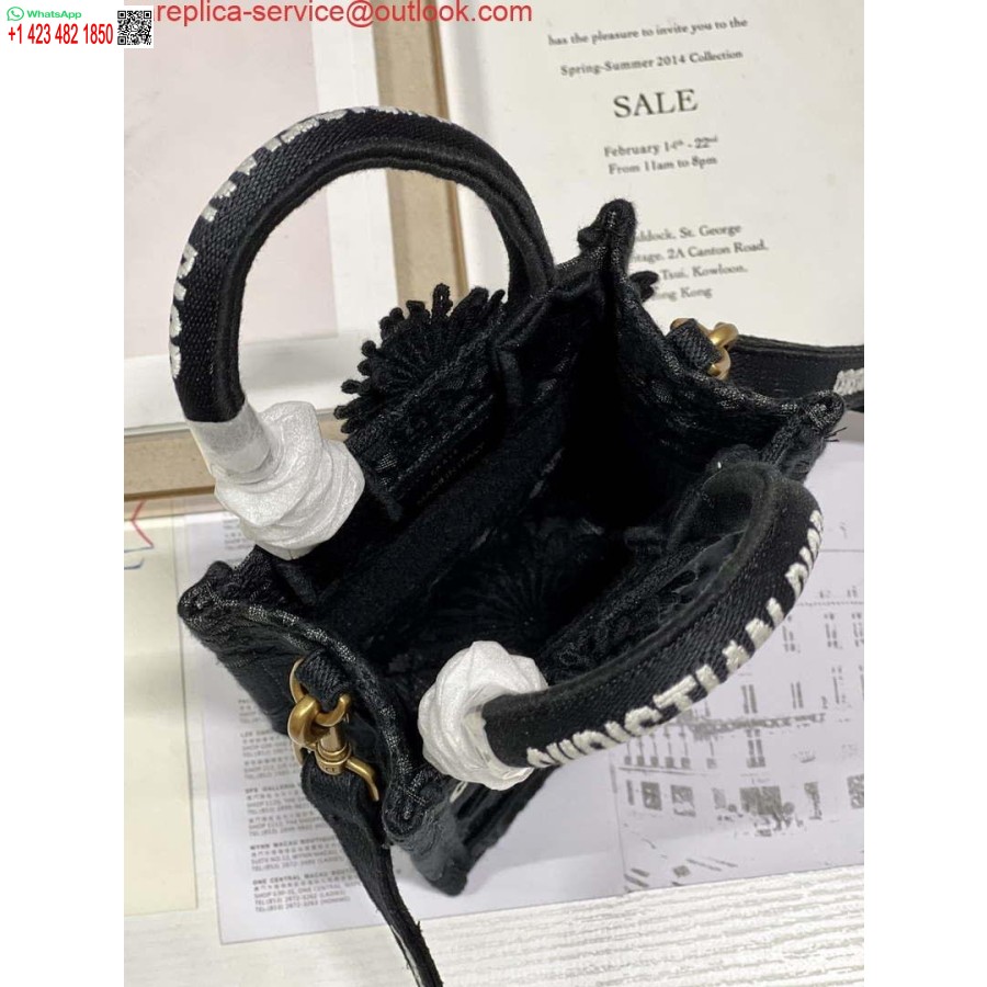 Replica Dior S5555 Mini Dior Knygų Krepšys Telefono Krepšys Juodos Nėrinių Gėlės S1108