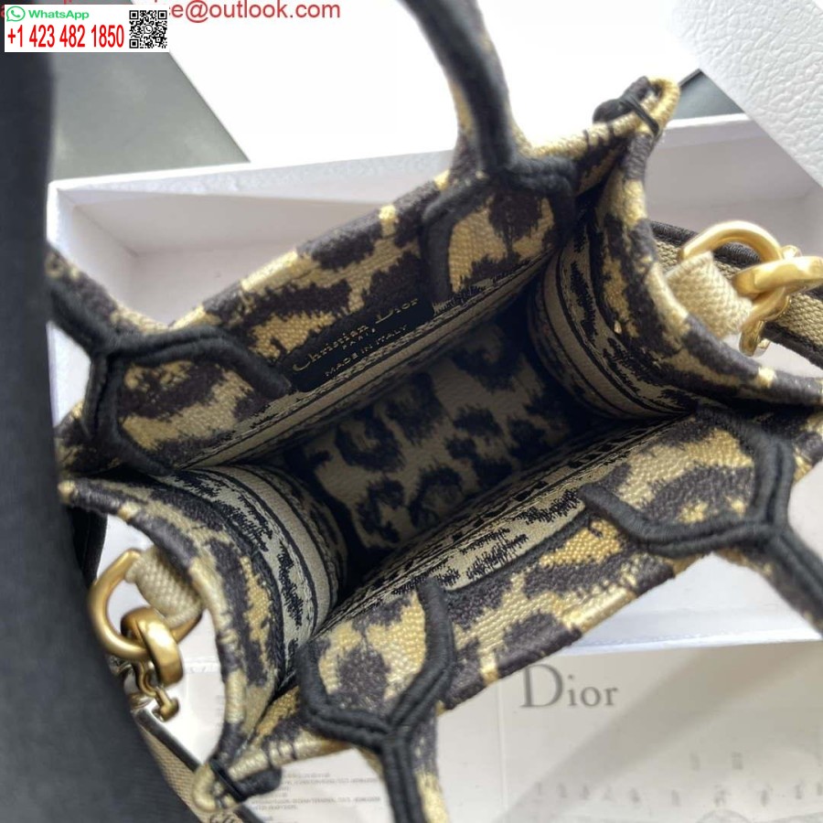 Replica Dior S5555 Mini Dior Knygų Krepšys Smėlio Spalvos Ir Juodos Spalvos Mizza Siuvinėjimas