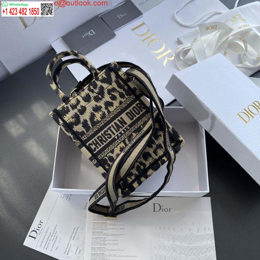 Replica Dior S5555 Mini Dior Knygų Krepšys Smėlio Spalvos Ir Juodos Spalvos Mizza Siuvinėjimas