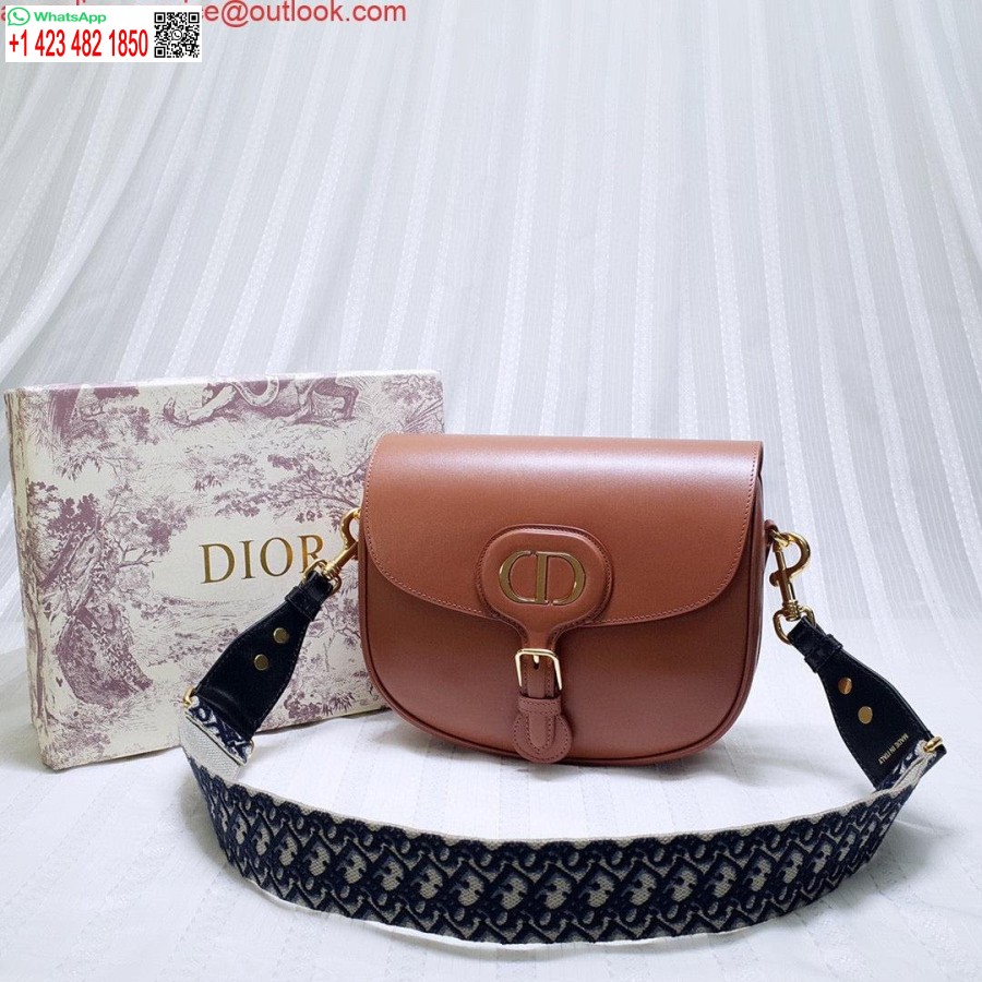 ماکت Dior M9320 کیف بزرگ بابی جعبه قهوه ای پوست گوساله با بند مورب آبی