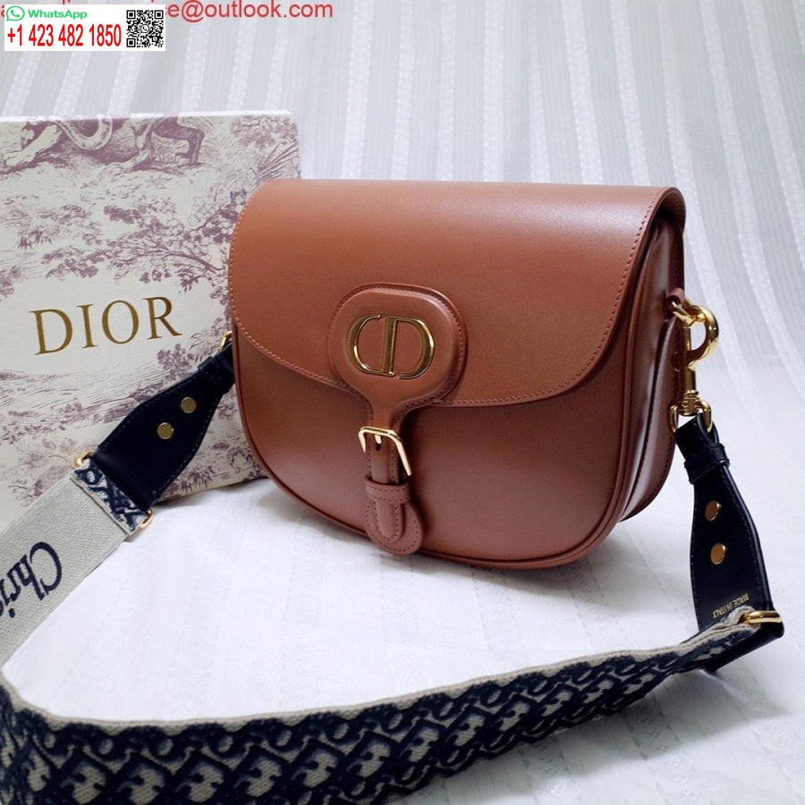 ماکت Dior M9320 کیف بزرگ بابی جعبه قهوه ای پوست گوساله با بند مورب آبی