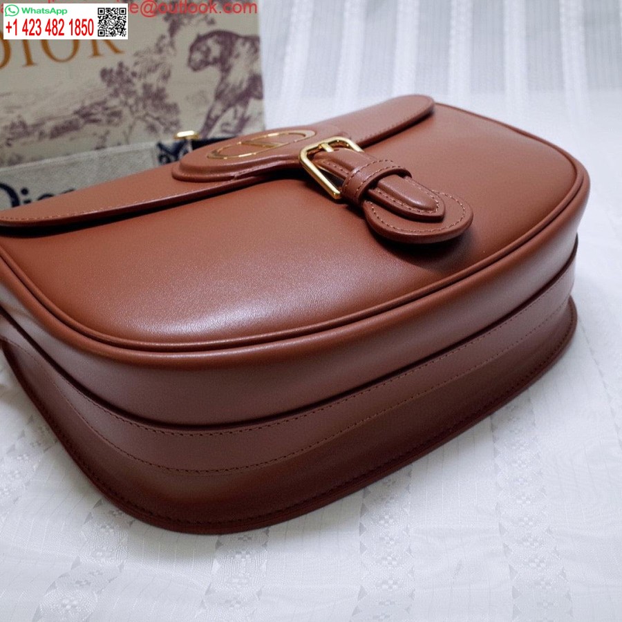 ماکت Dior M9320 کیف بزرگ بابی جعبه قهوه ای پوست گوساله با بند مورب آبی