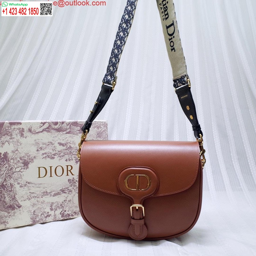 ماکت Dior M9320 کیف بزرگ بابی جعبه قهوه ای پوست گوساله با بند مورب آبی