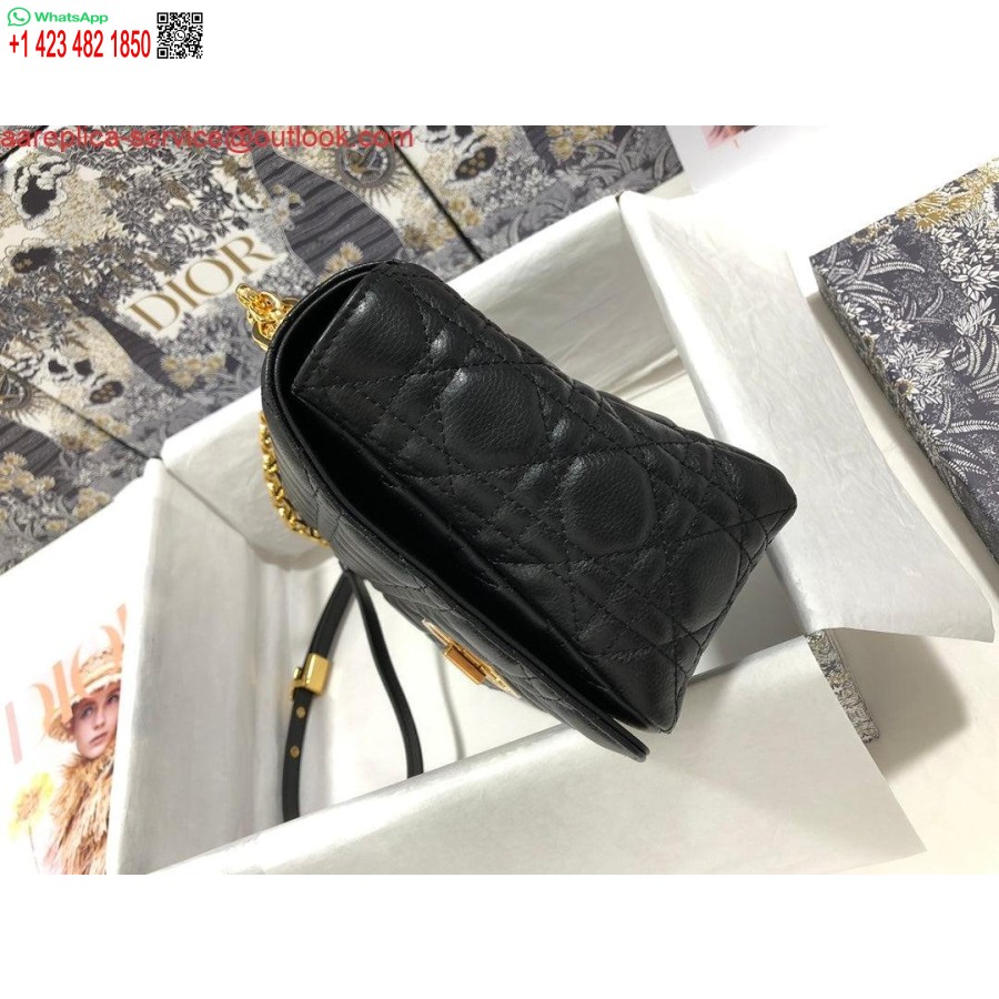 Replica Dio Rm9243 μεγάλη τσάντα Caro από δέρμα μοσχαριού μαύρο λογότυπο χρυσό