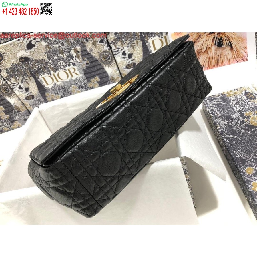 Replica Dio Rm9243 μεγάλη τσάντα Caro από δέρμα μοσχαριού μαύρο λογότυπο χρυσό