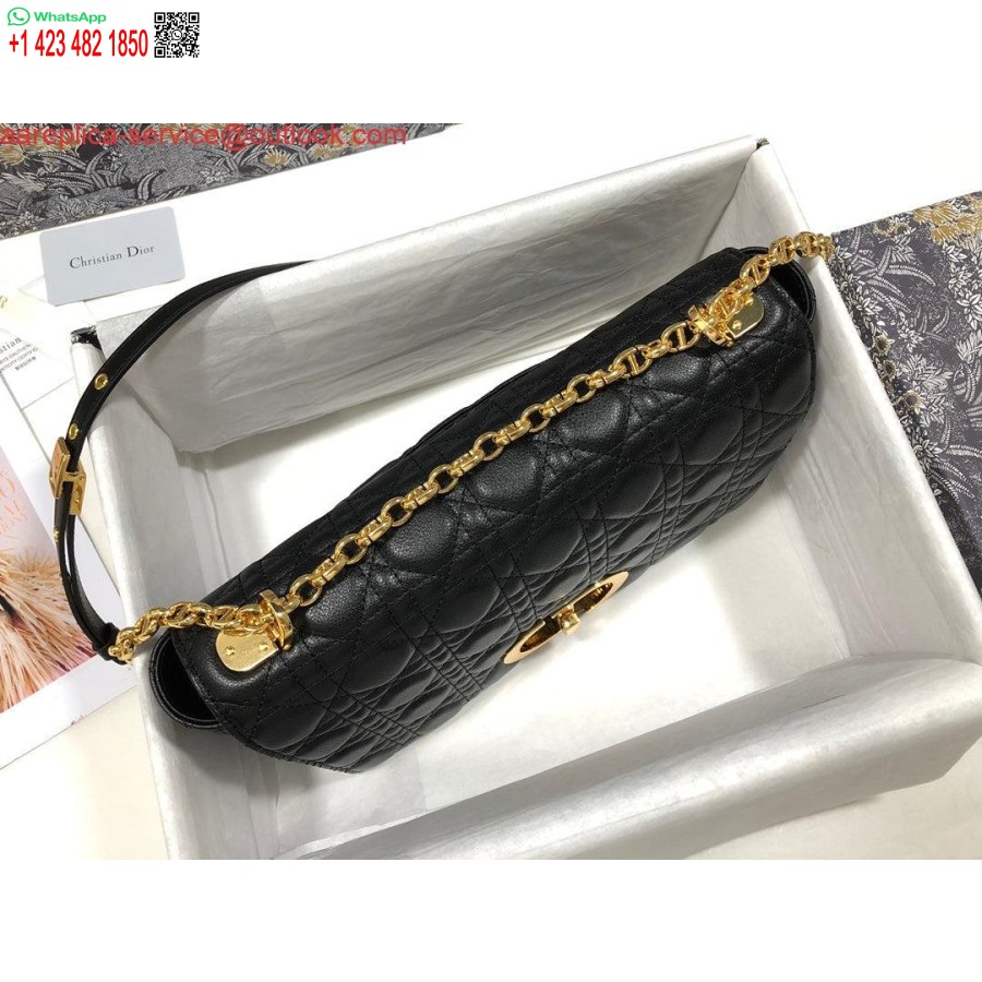 Replica Dio Rm9243 μεγάλη τσάντα Caro από δέρμα μοσχαριού μαύρο λογότυπο χρυσό