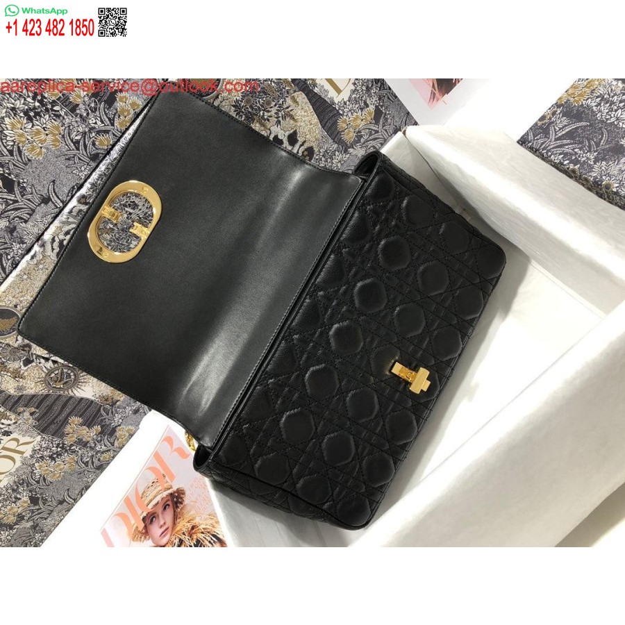 Replica Dio Rm9243 μεγάλη τσάντα Caro από δέρμα μοσχαριού μαύρο λογότυπο χρυσό