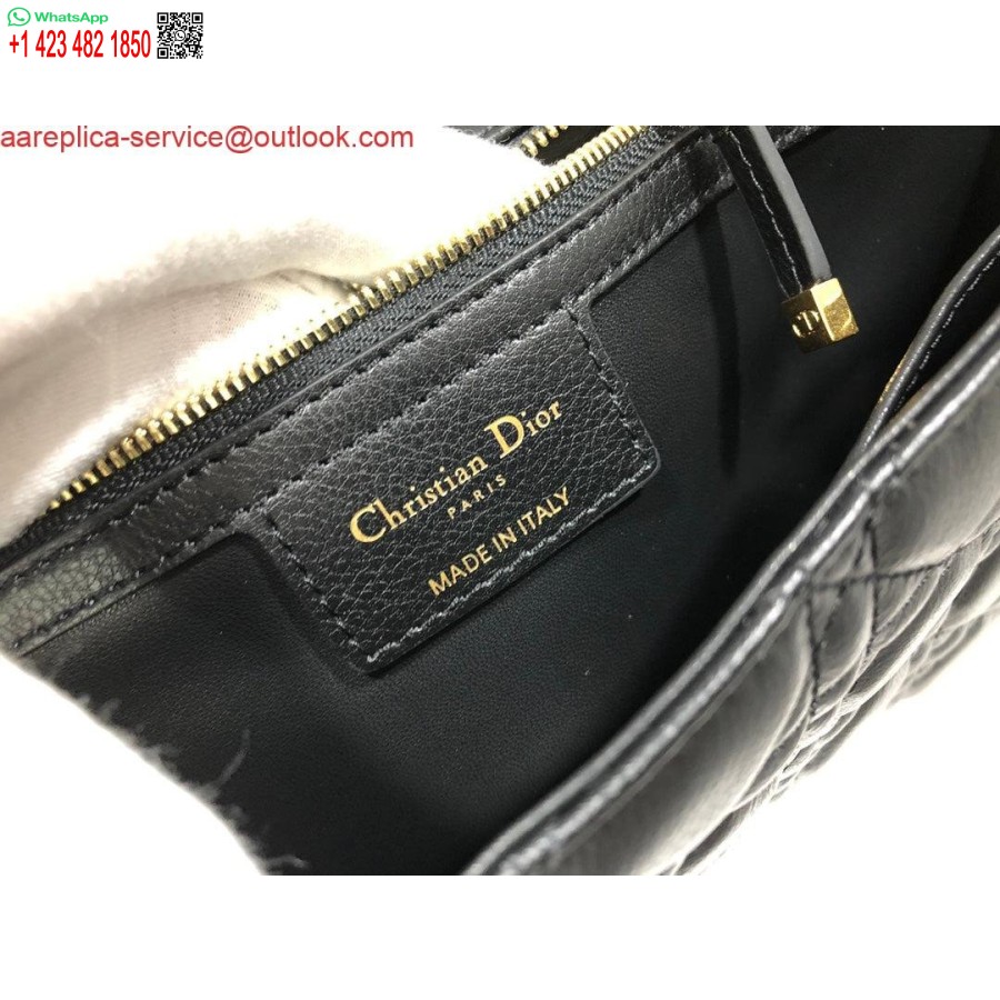 Replica Dio Rm9243 μεγάλη τσάντα Caro από δέρμα μοσχαριού μαύρο λογότυπο χρυσό