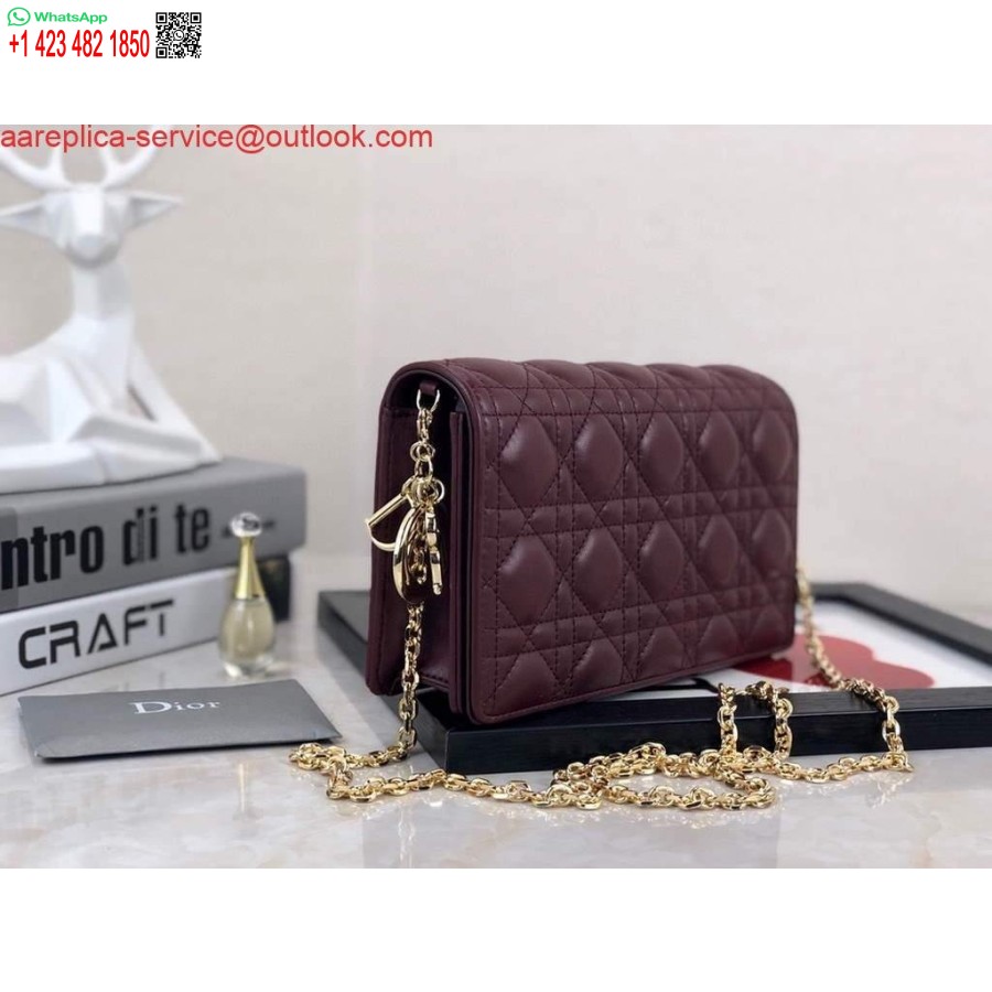 Replica Dior S0204 Husă Lady Dior Piele De Vițel Cannage Ultramat Vin Roșu