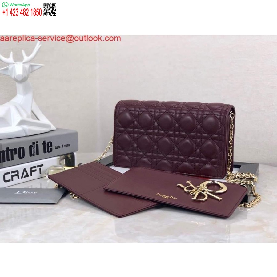 Replica Dior S0204 Husă Lady Dior Piele De Vițel Cannage Ultramat Vin Roșu