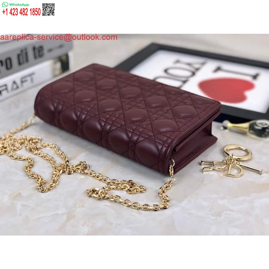 Replica Dior S0204 Husă Lady Dior Piele De Vițel Cannage Ultramat Vin Roșu