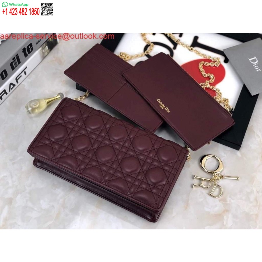 Replica Dior S0204 Husă Lady Dior Piele De Vițel Cannage Ultramat Vin Roșu