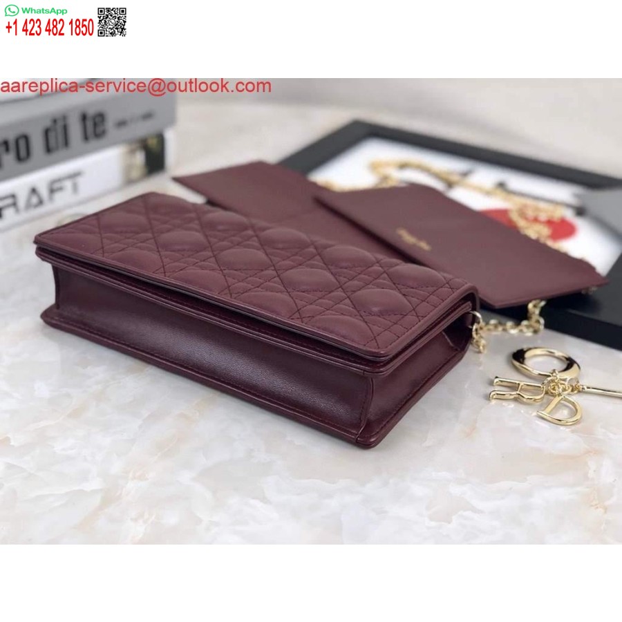 Replica Dior S0204 Husă Lady Dior Piele De Vițel Cannage Ultramat Vin Roșu