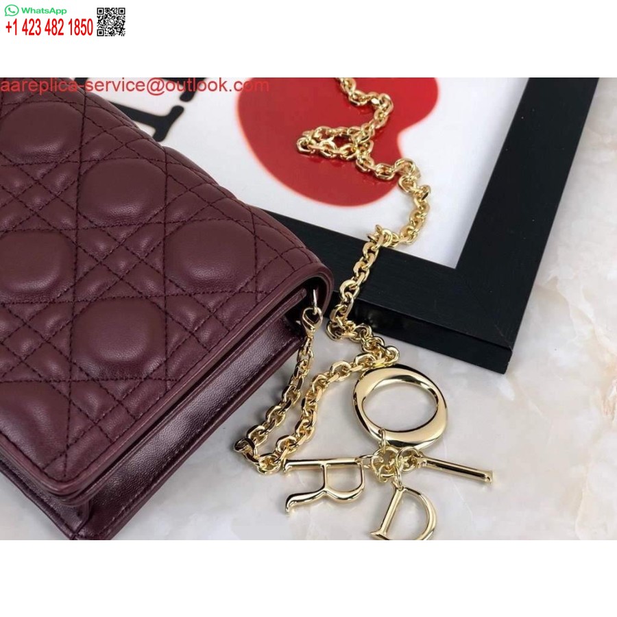 Replica Dior S0204 Husă Lady Dior Piele De Vițel Cannage Ultramat Vin Roșu