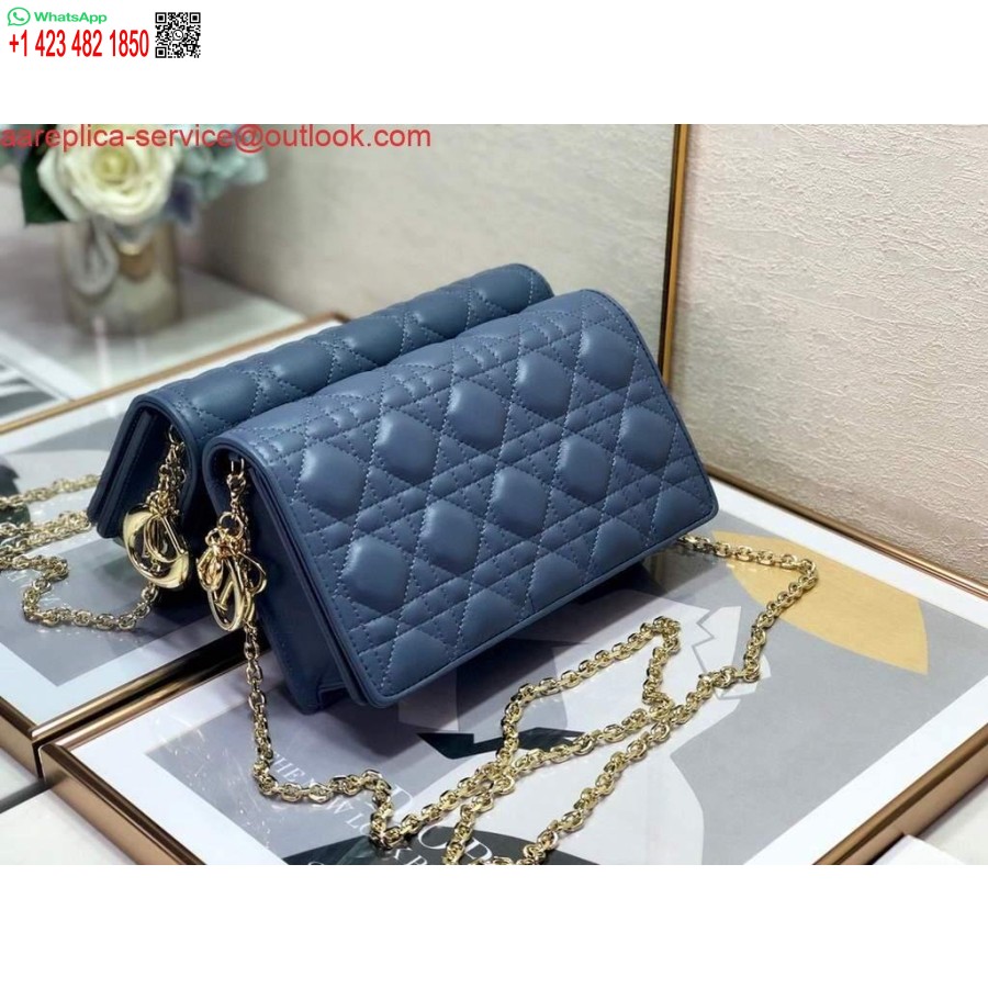 Replica Dior S0204 Lady Dior Husă Ultramat Piele De Vițel Cannage Albastru