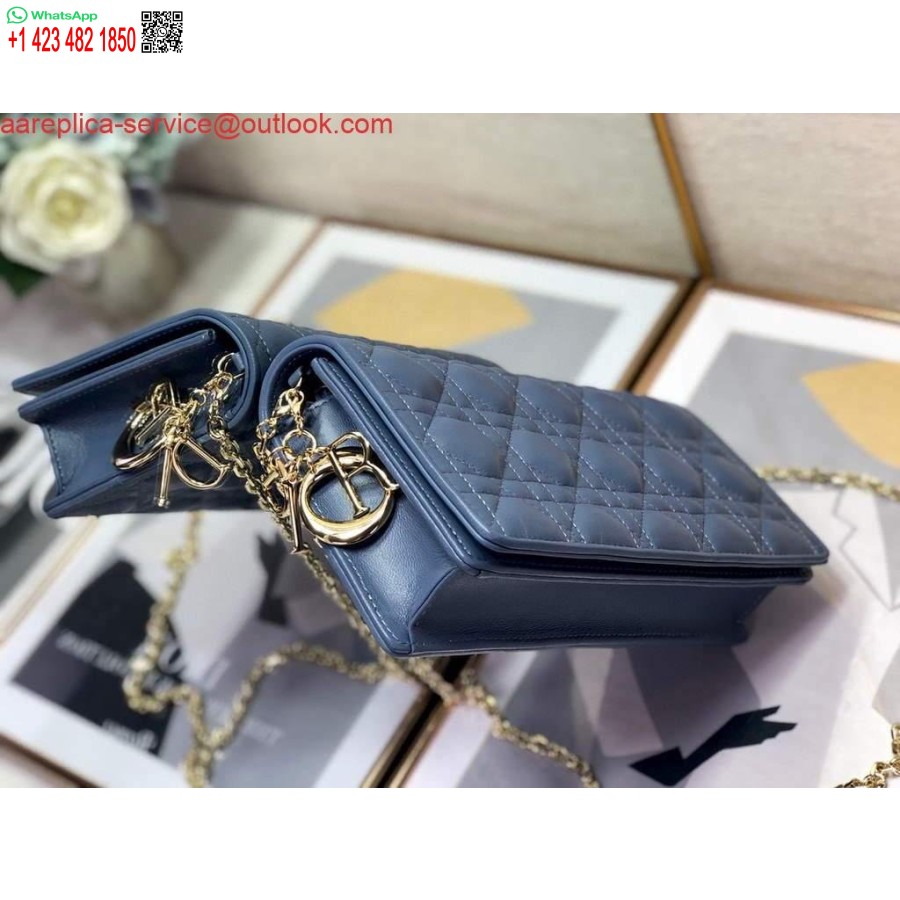 Replica Dior S0204 Lady Dior Husă Ultramat Piele De Vițel Cannage Albastru