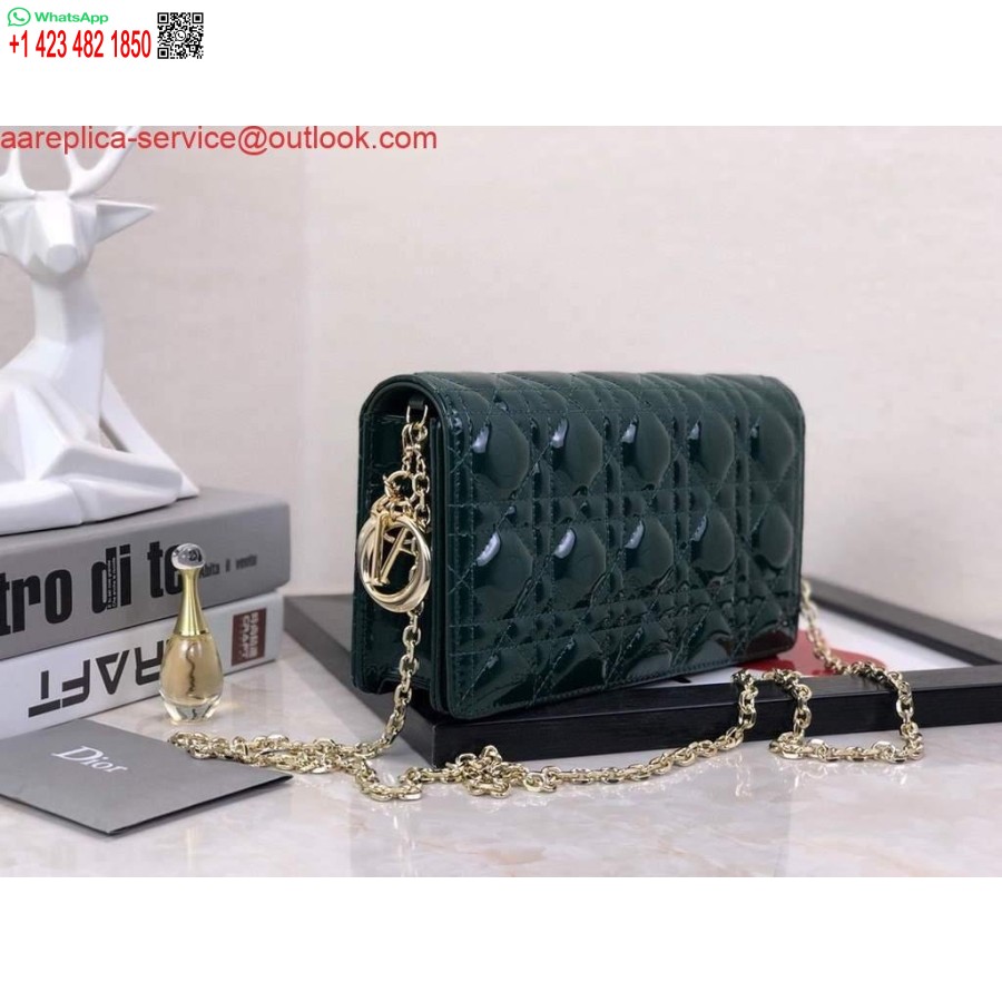 Replica Dior S0204 Lady Dior Husă Brevet Cannage Piele De Vițel Verde închis