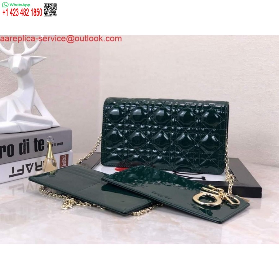 Replica Dior S0204 Lady Dior Husă Brevet Cannage Piele De Vițel Verde închis