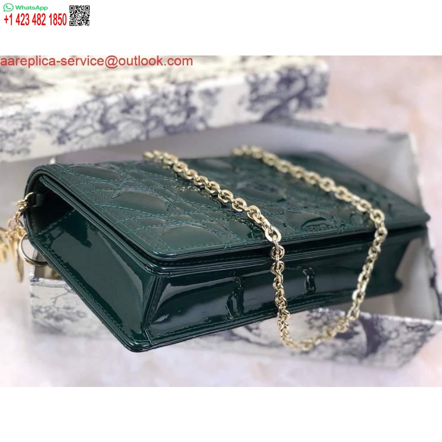 Replica Dior S0204 Lady Dior Husă Brevet Cannage Piele De Vițel Verde închis