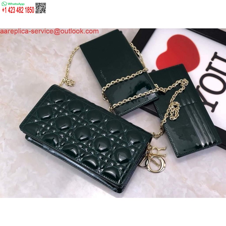 Replica Dior S0204 Lady Dior Husă Brevet Cannage Piele De Vițel Verde închis