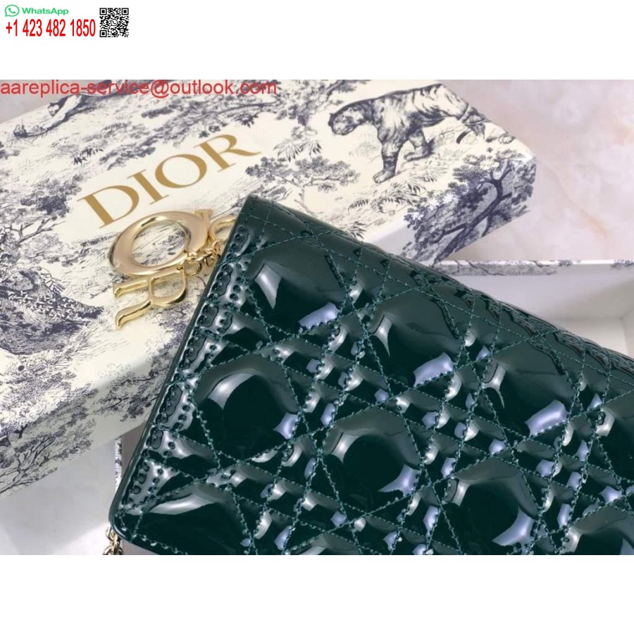 Replica Dior S0204 Lady Dior Husă Brevet Cannage Piele De Vițel Verde închis