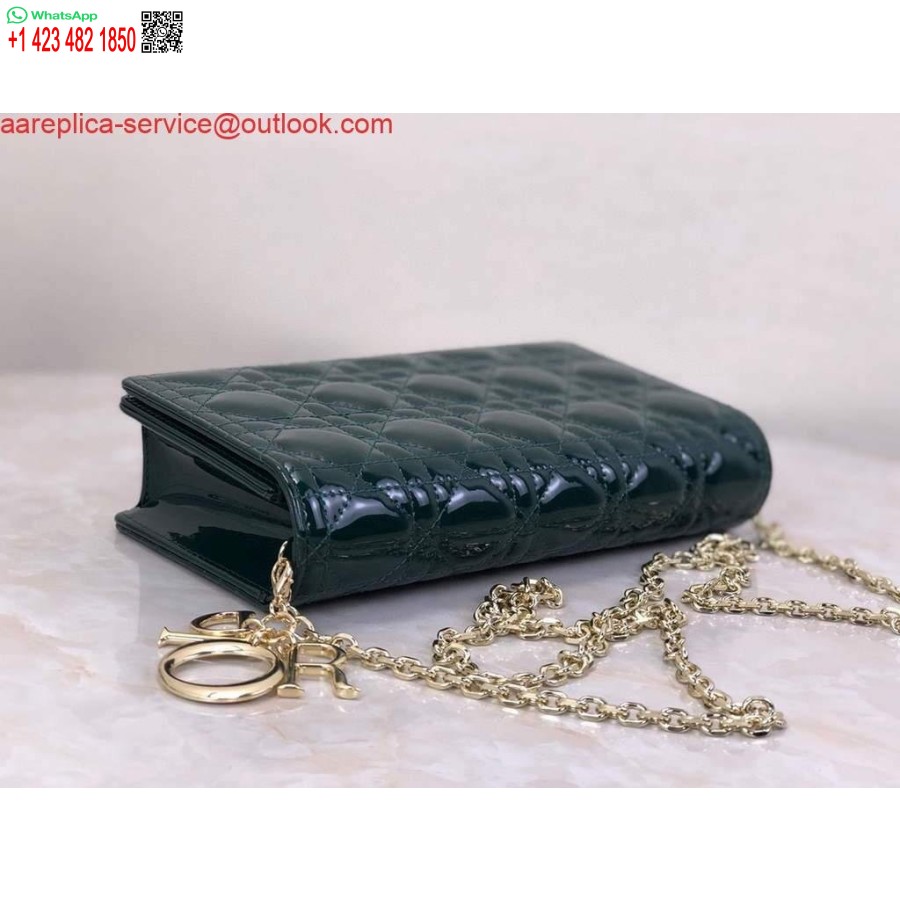 Replica Dior S0204 Lady Dior Husă Brevet Cannage Piele De Vițel Verde închis