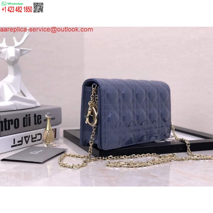 Replica Dior S0204 Lady Dior Pochette In Vernice Cannage Di Vitello Blu