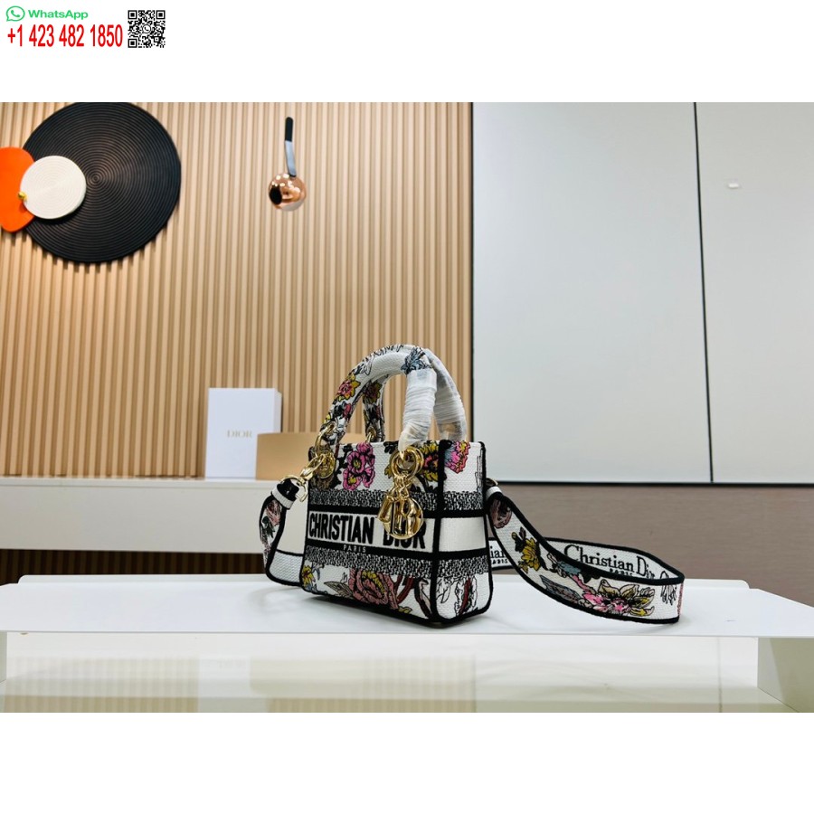 2024 Dior Princess Anna Einkaufstasche Weiß Rosa Blume Mehrfarbige Hirschstickerei